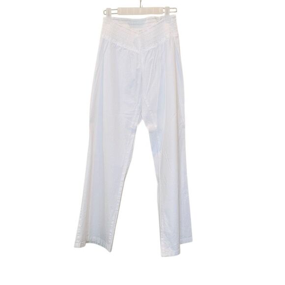 A Pea In The Pod Smocked Waist Linen Blend Straight Leg Maternity Pants White XS - Picture 1 of 4